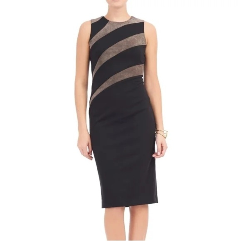 Ivanka Trump Black Tan Sleeveless Sheath Dress Size 14